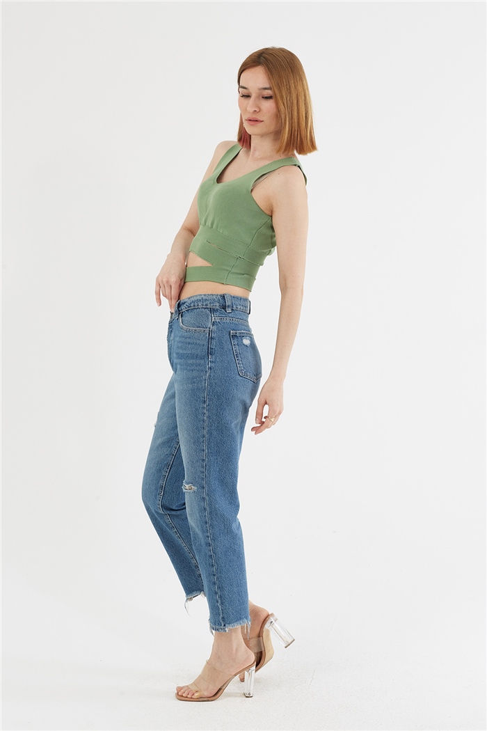 Avrile Beli Dekolteli Triko Atlet  MİNT YEŞİLİ  A91725-S