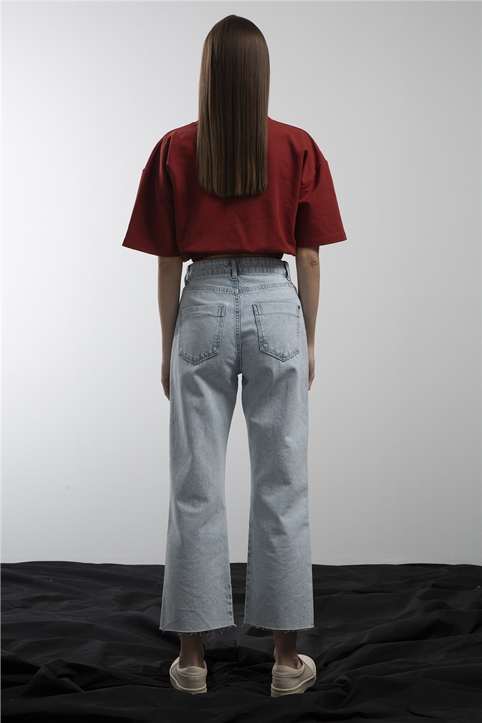 Avrile Beli Lastikli Cepli Crop Bluz  BORDO  A21-10356