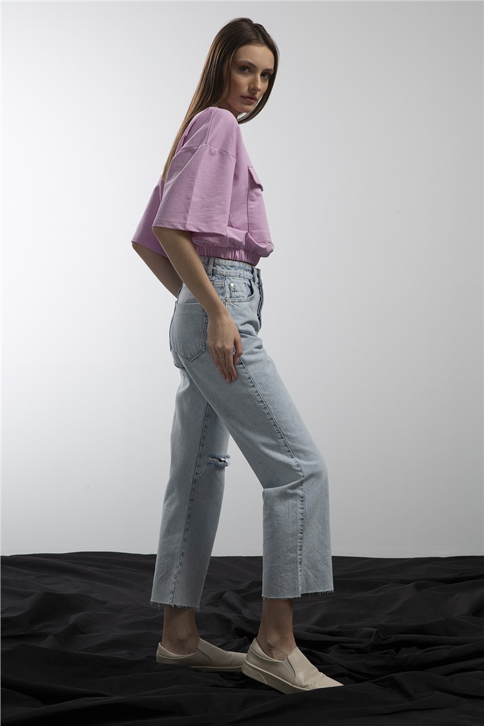 Avrile Beli Lastikli Cepli Crop Bluz  LİLA  A21-10356