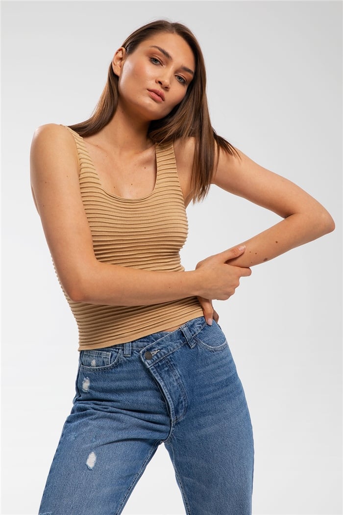 Avrile Biriktirme Örgülü Triko Atlet  CAMEL  A91663-S