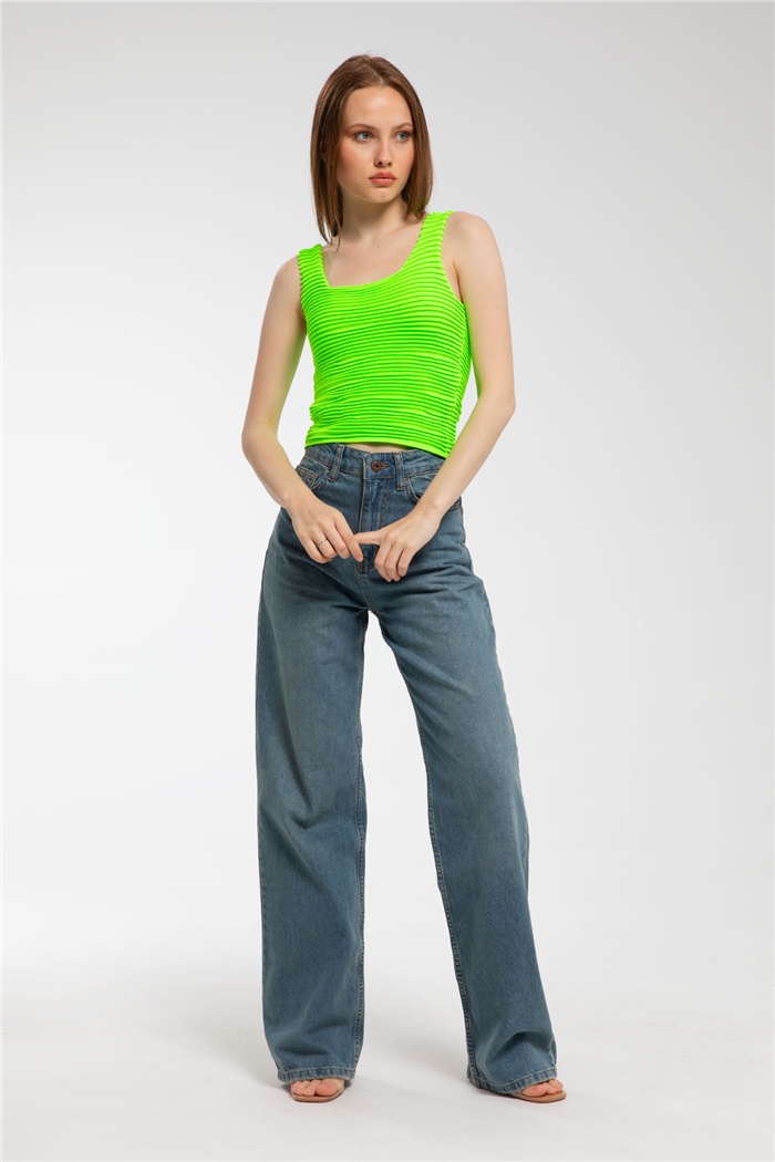 Avrile Biriktirme Örgülü Triko Bluz  NEON YEŞİLİ  A91758-S