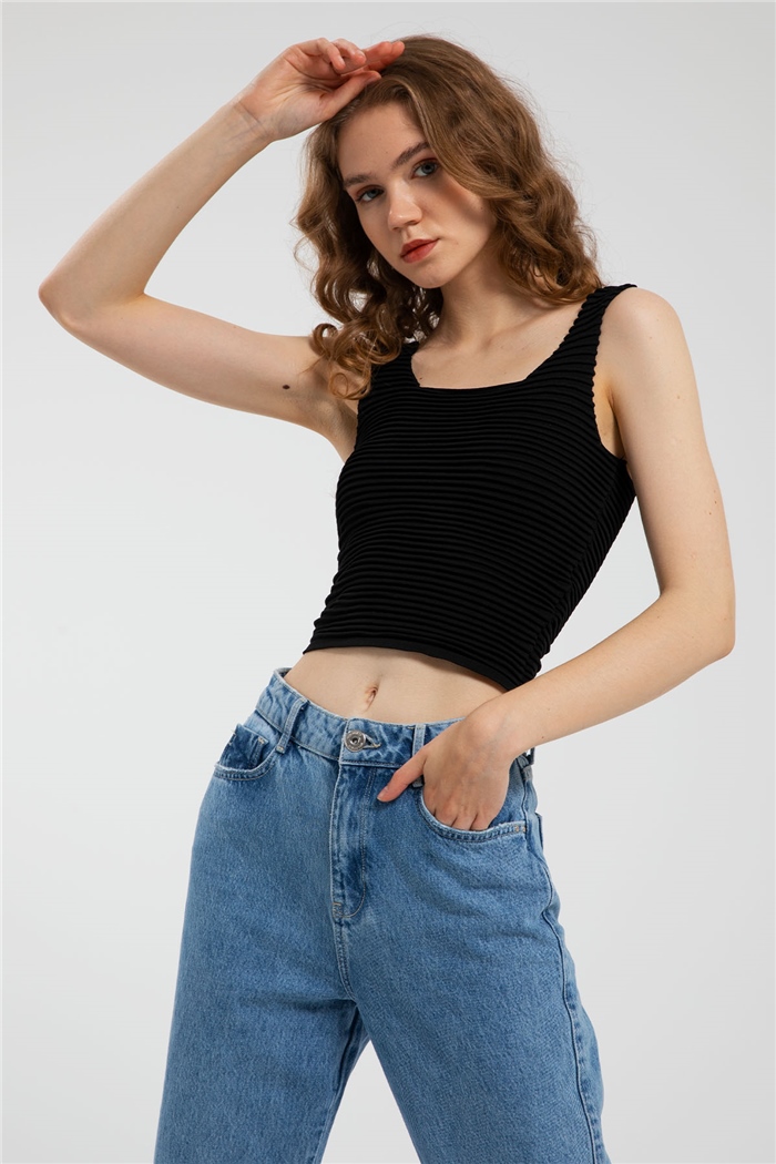 Avrile Biriktirme Örgülü Triko Bluz  SİYAH  A91758-S