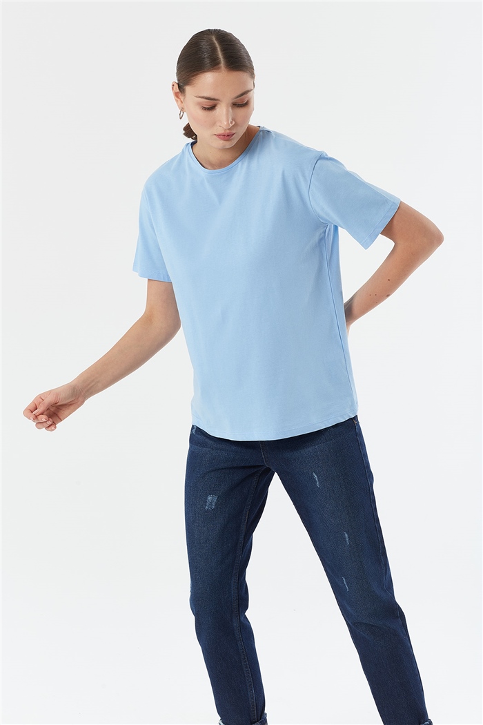 Avrile Bisiklet Yaka Basic T-shirt Kısa  BEBE MAVİ  A22-10528