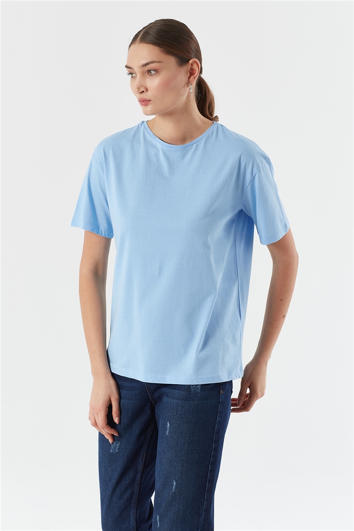 Avrile Bisiklet Yaka Basic T-shirt Kısa  BEBE MAVİ  A22-10528