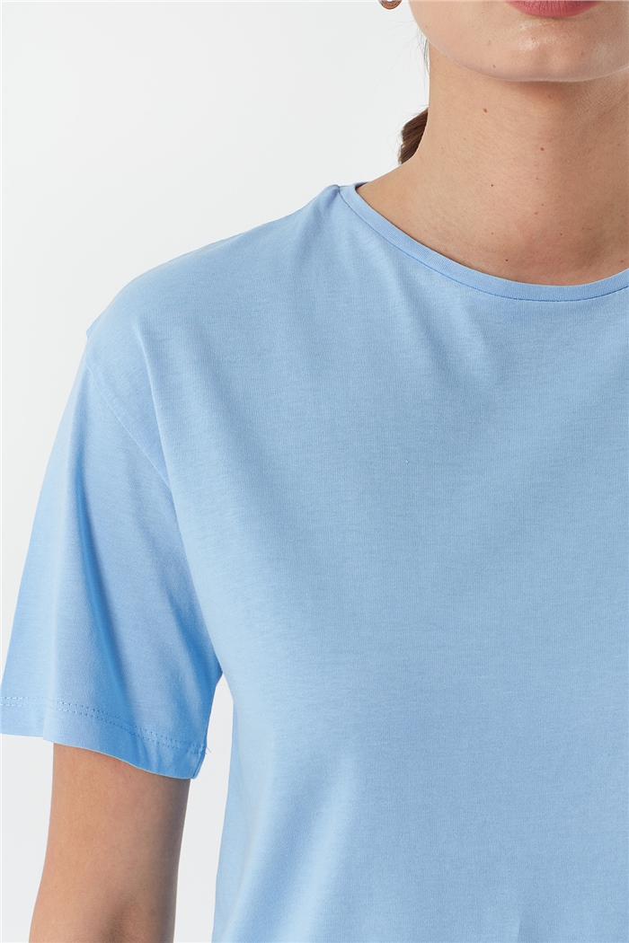 Avrile Bisiklet Yaka Basic T-shirt Kısa  BEBE MAVİ  A22-10528