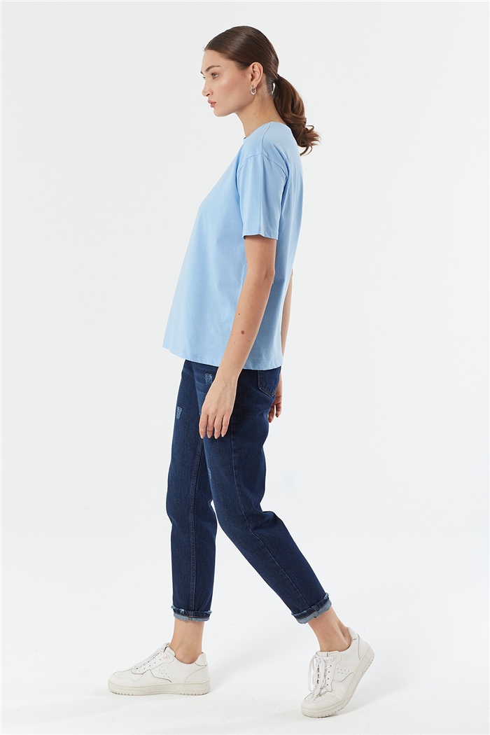 Avrile Bisiklet Yaka Basic T-shirt Kısa  BEBE MAVİ  A22-10528