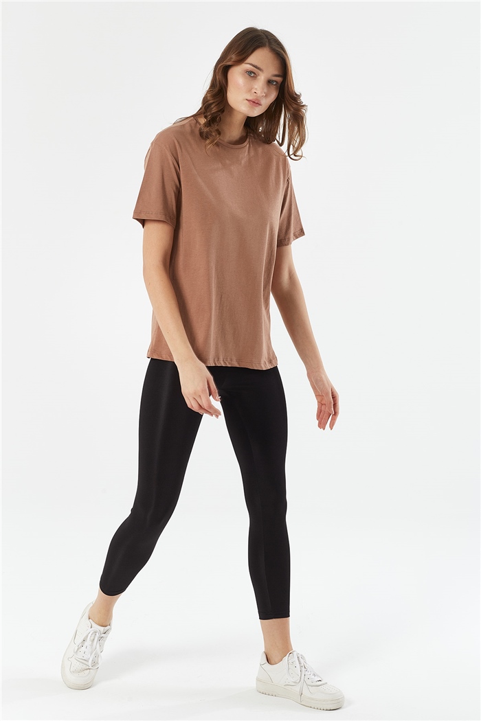 Avrile Bisiklet Yaka Basic T-shirt Kısa  KAHVE  A22-10528
