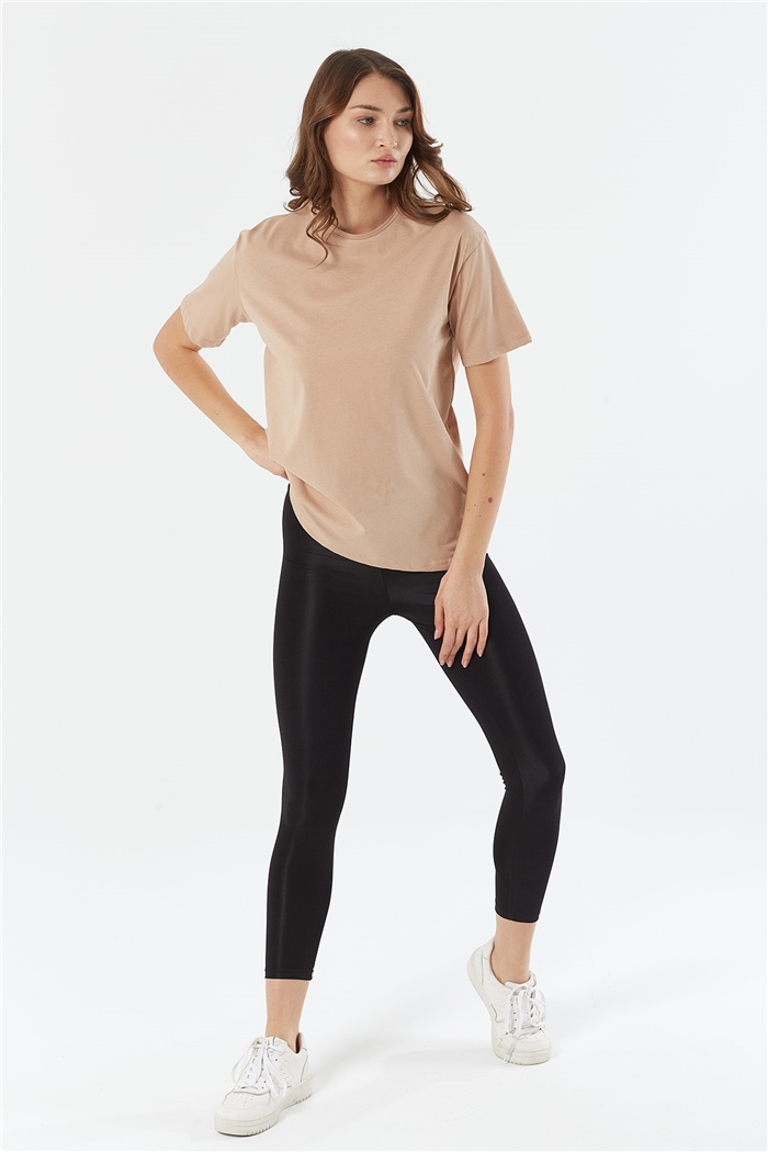 Avrile Bisiklet Yaka Basic T-shirt Kısa  BEJ  A22-10528