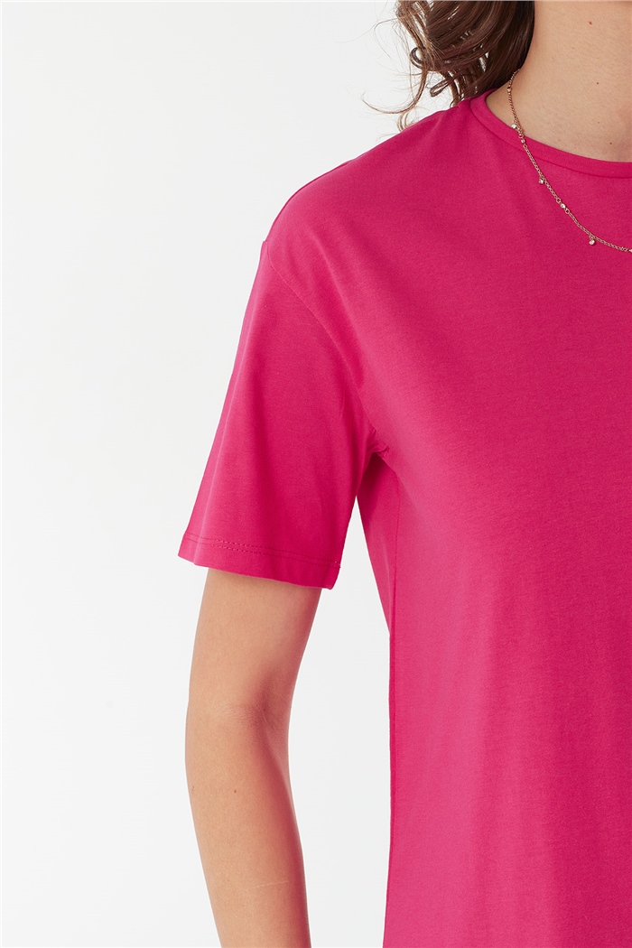 Avrile Bisiklet Yaka Basic T-shirt Kısa  FUŞYA  A22-10528