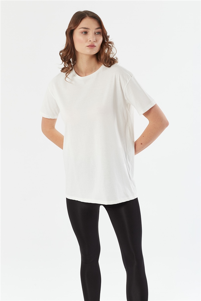 Avrile Bisiklet Yaka Basic T-shirt Kısa  EKRU  A22-10528