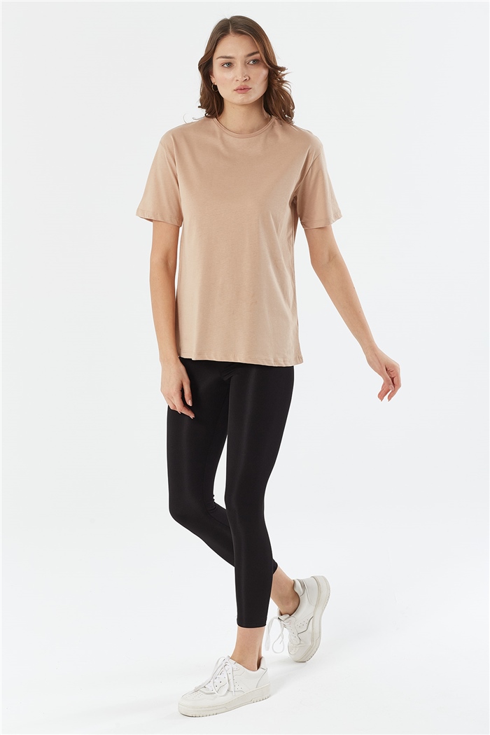 Avrile Bisiklet Yaka Basic T-shirt Kısa  BEJ  A22-10528