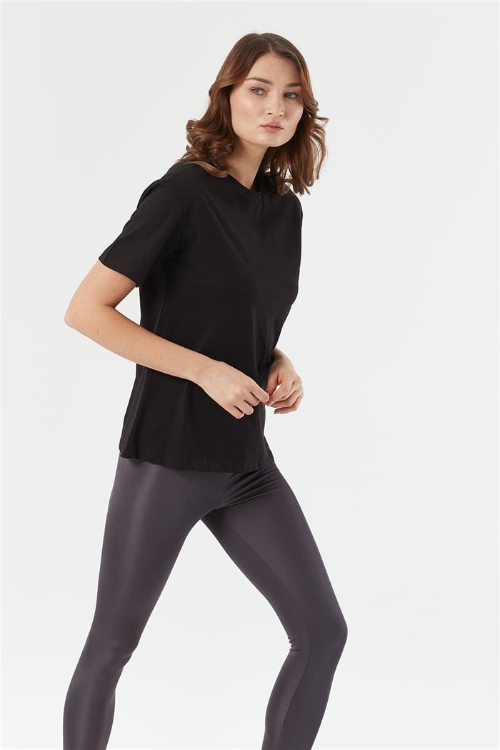 Avrile Bisiklet Yaka Basic T-shirt Kısa  SİYAH  A22-10528