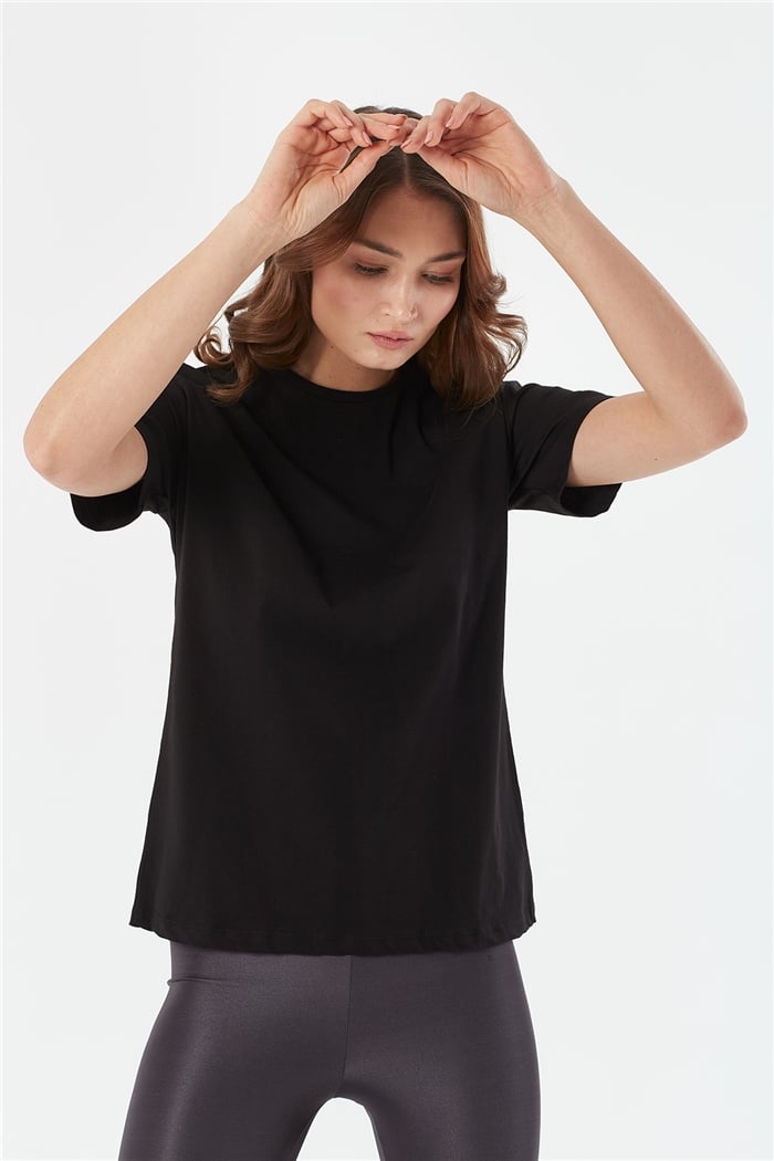 Avrile Bisiklet Yaka Basic T-shirt Kısa  SİYAH  A22-10528