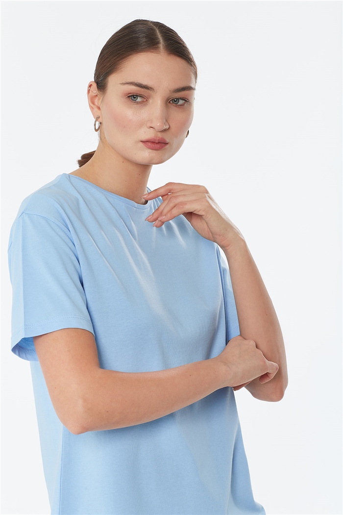 Avrile Bisiklet Yaka Basic T-shirt Kısa  BEBE MAVİ  A22-10528