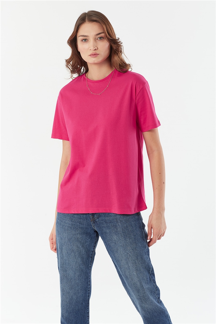 Avrile Bisiklet Yaka Basic T-shirt Kısa  FUŞYA  A22-10528
