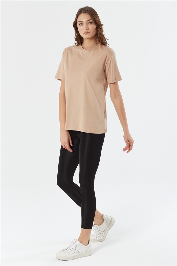 Avrile Bisiklet Yaka Basic T-shirt Kısa  BEJ  A22-10528