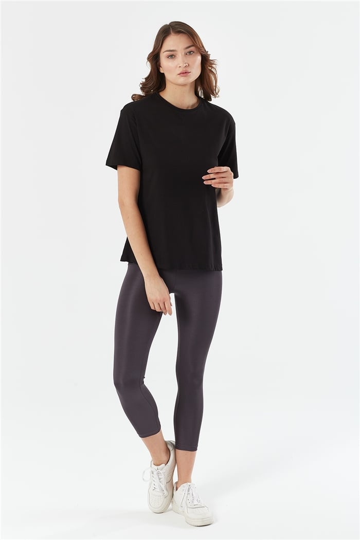 Avrile Bisiklet Yaka Basic T-shirt Kısa  SİYAH  A22-10528