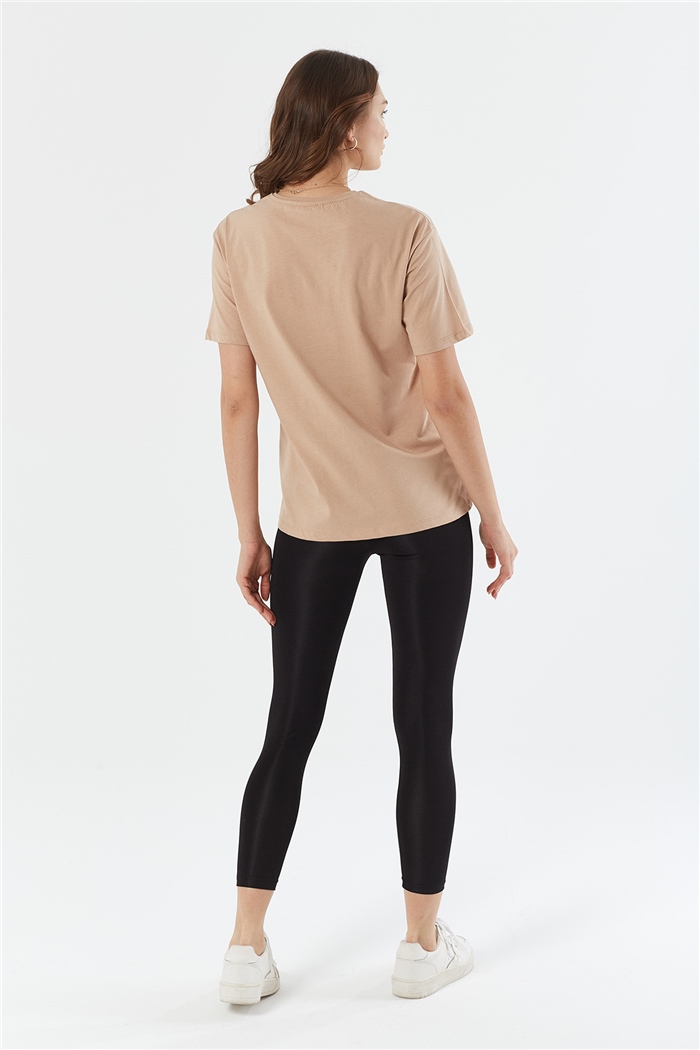 Avrile Bisiklet Yaka Basic T-shirt Kısa  BEJ  A22-10528