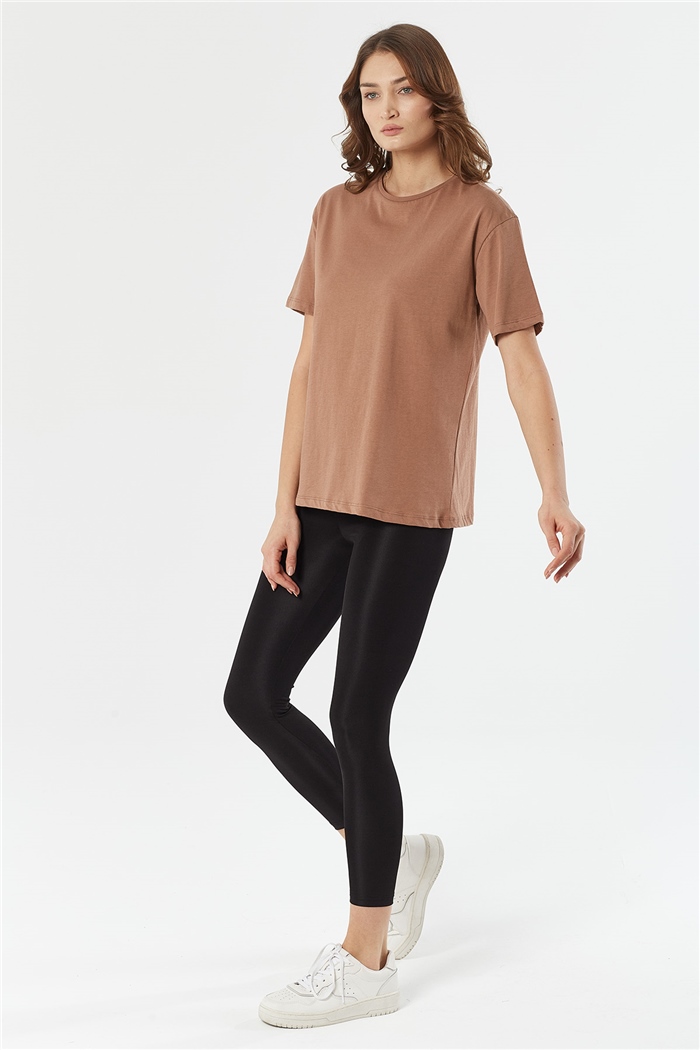Avrile Bisiklet Yaka Basic T-shirt Kısa  KAHVE  A22-10528