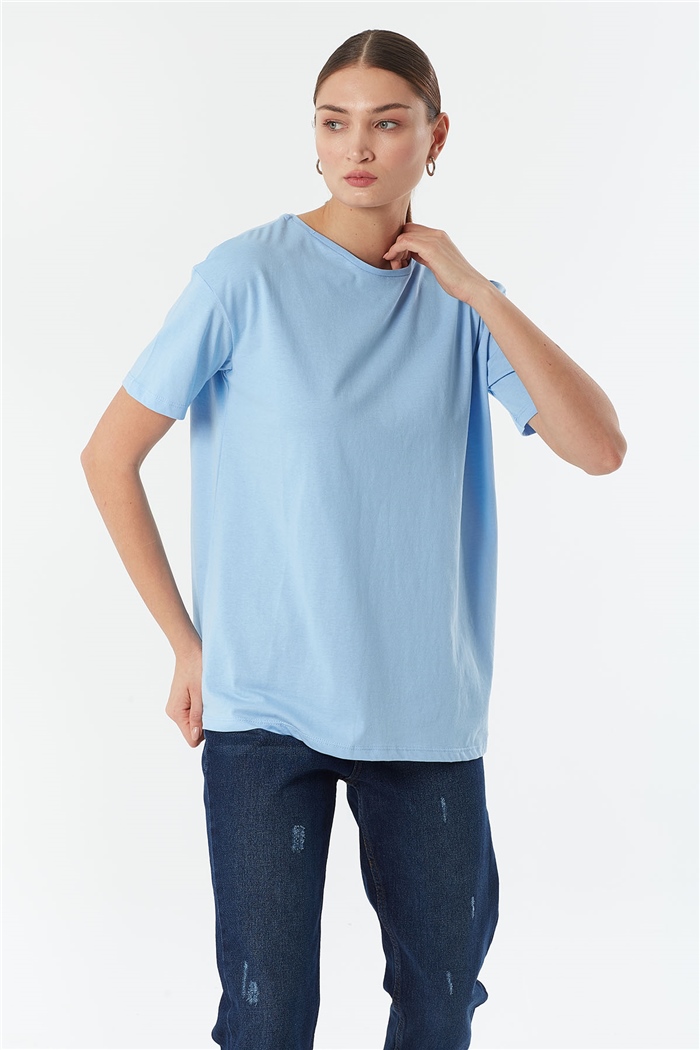 Avrile Bisiklet Yaka Basic Uzun T-shirt  BEBE MAVİ  A22-10531