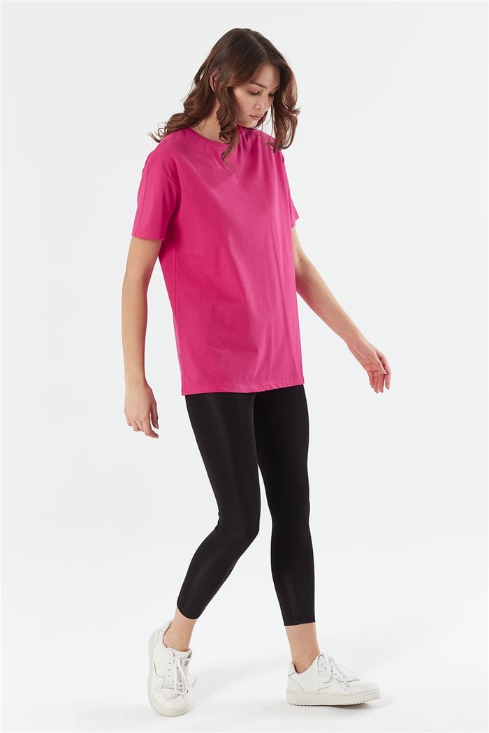 Avrile Bisiklet Yaka Basic Uzun T-shirt  FUŞYA  A22-10531
