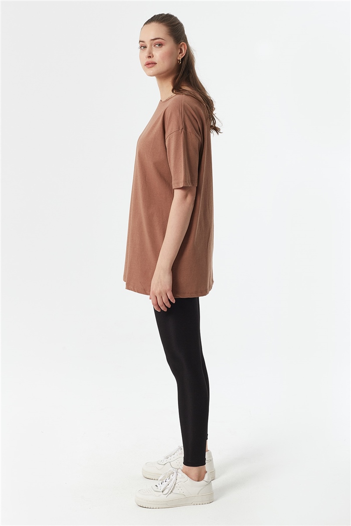 Avrile Bisiklet Yaka Basic Uzun T-shirt  KAHVE  A22-10531