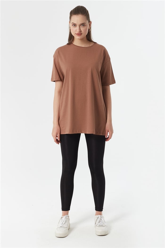 Avrile Bisiklet Yaka Basic Uzun T-shirt  KAHVE  A22-10531