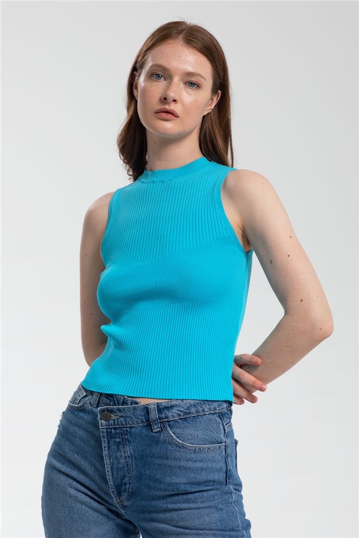 Avrile Bisiklet Yaka Fitilli Triko Atlet  AQUA  A91665-S
