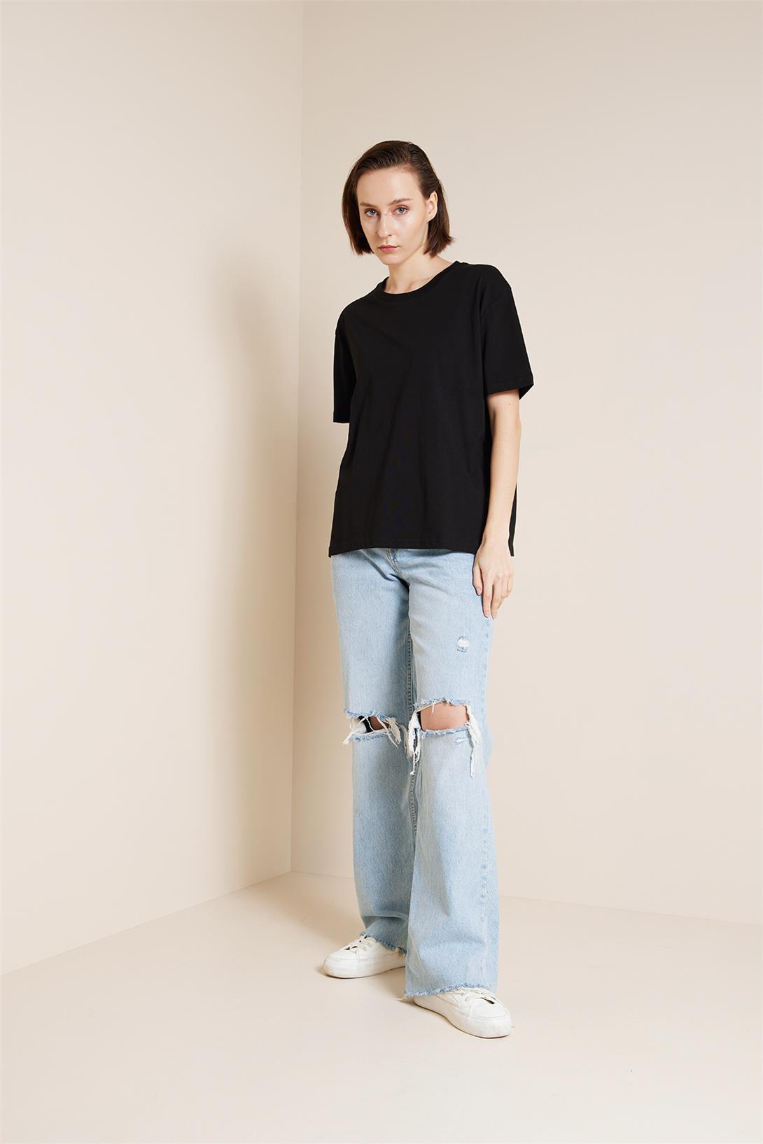 Avrile  BİSİKLET YAKA KISA KOLLU T-SHIRT SİYAH A25-10341