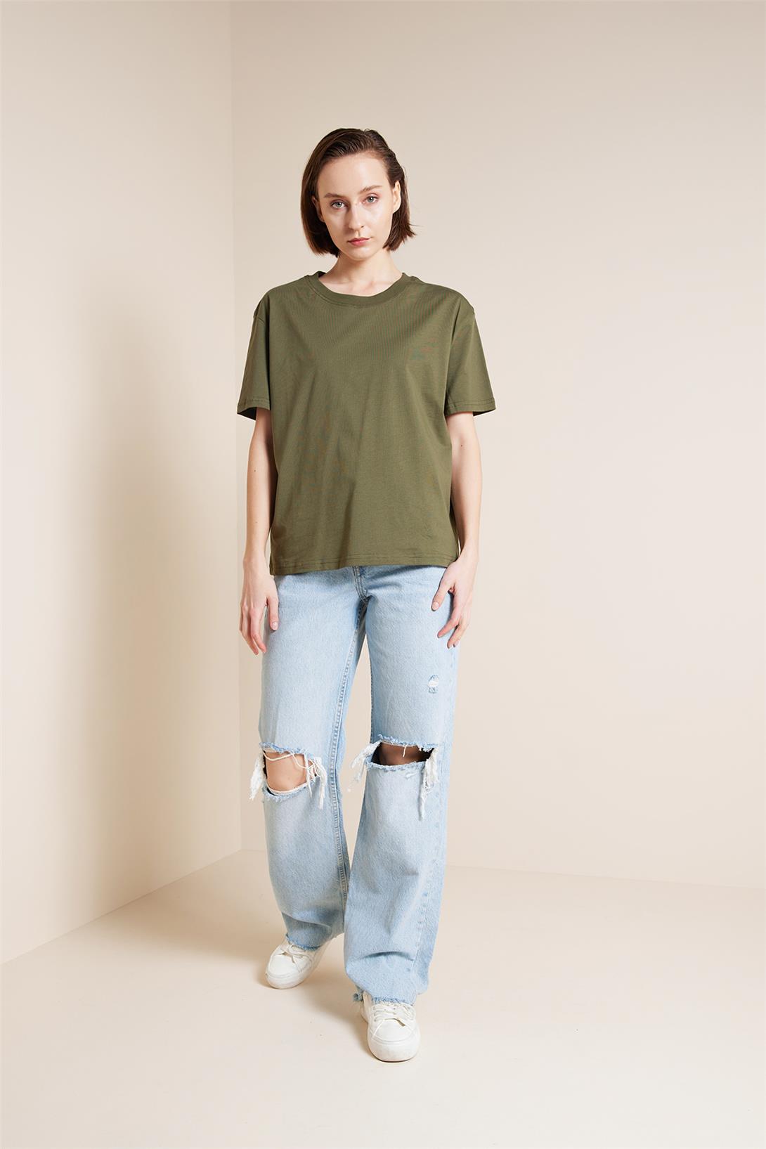 Avrile  BİSİKLET YAKA KISA KOLLU T-SHIRT HAKİ A25-10341