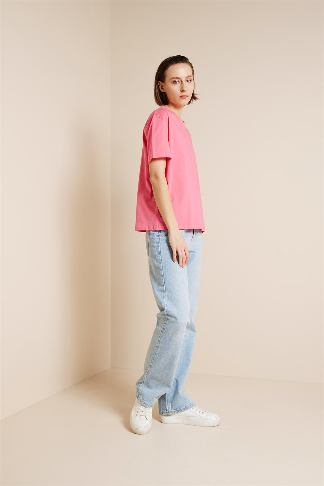 Avrile  BİSİKLET YAKA KISA KOLLU T-SHIRT PEMBE A25-10341