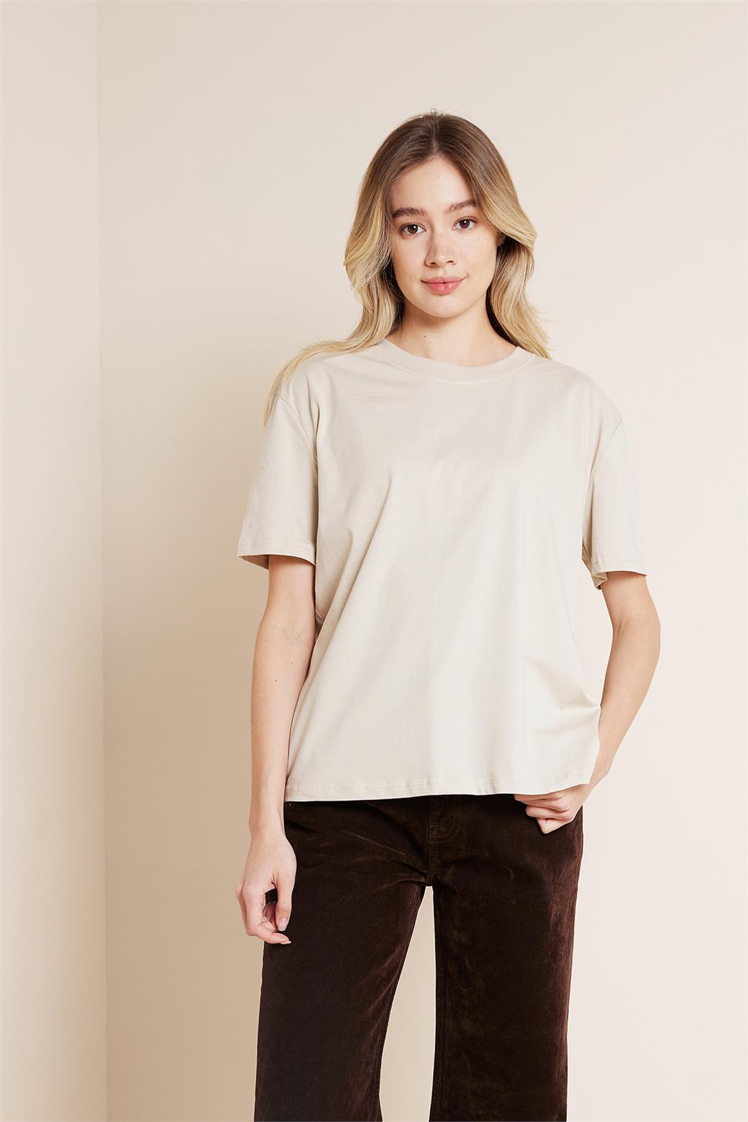 Avrile  BİSİKLET YAKA KISA KOLLU T-SHIRT BEJ A25-10341