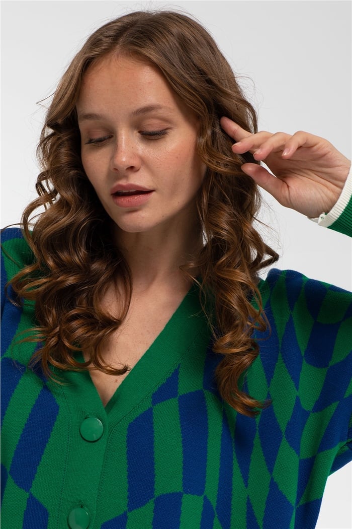 Avrile Çarpık Desenli Triko Hırka  BENETTON-SAKS  A91860-S
