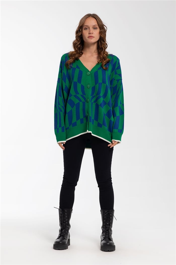 Avrile Çarpık Desenli Triko Hırka  BENETTON-SAKS  A91860-S