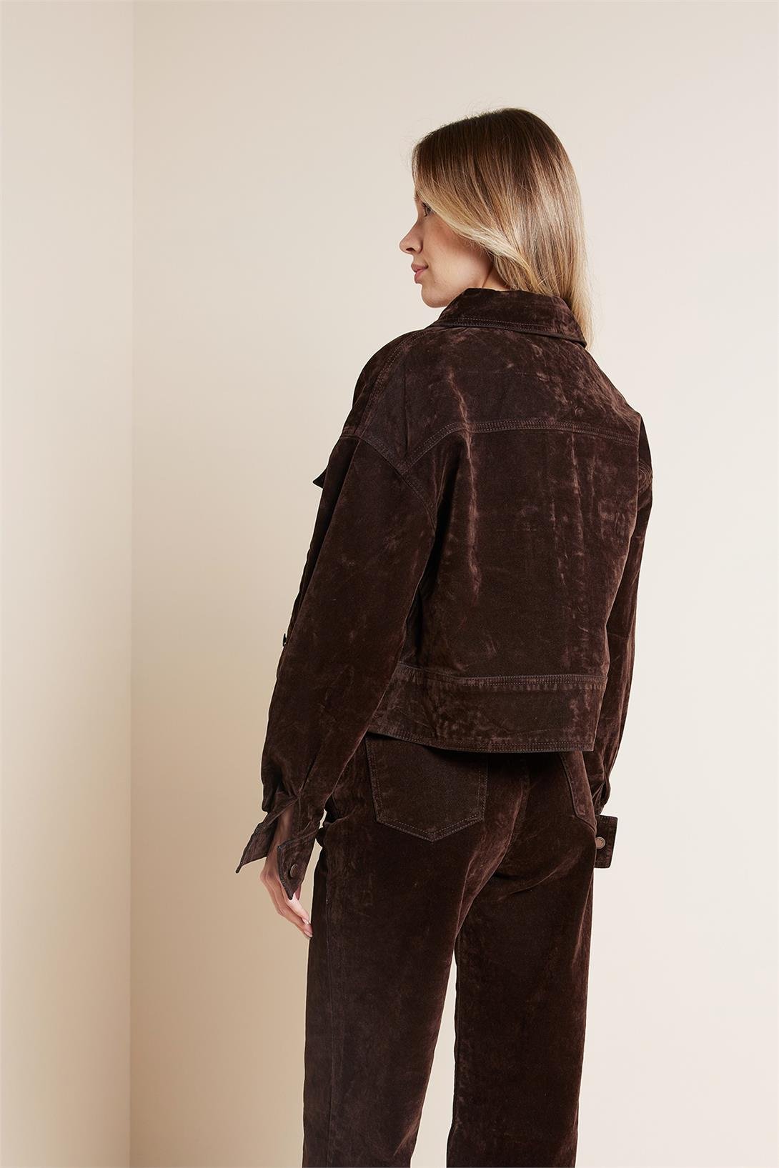 Avrile  CEP DETAYLI FLOKLU DENIM CEKET KAHVE AP25-846