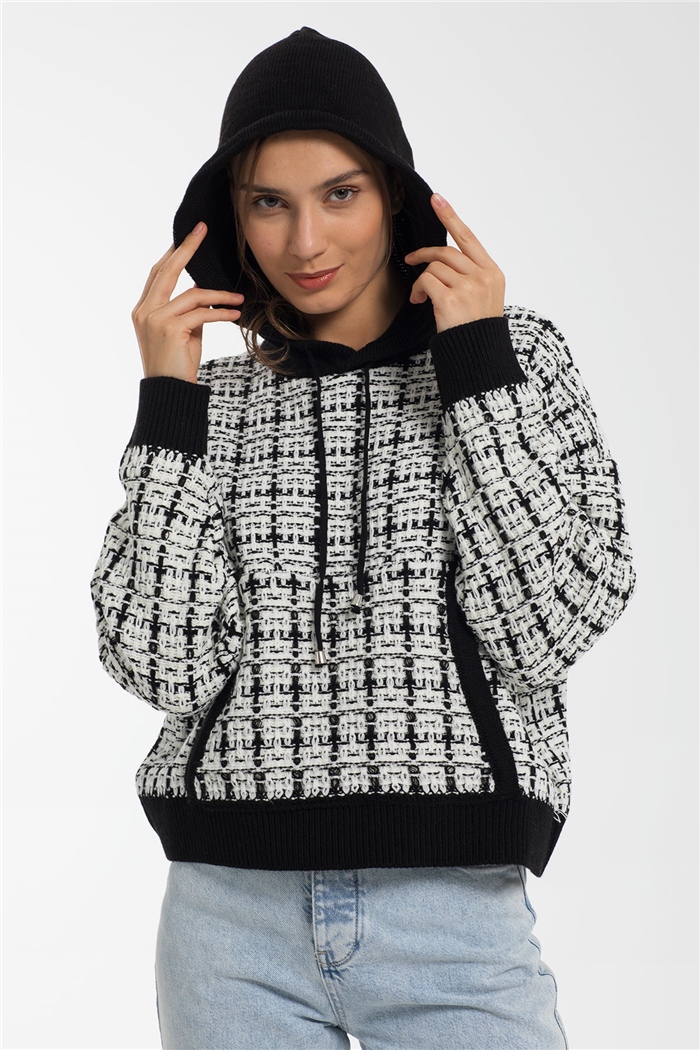 Avrile Chanel Triko Sweatshirt  SİYAH-EKRU  A91891-S
