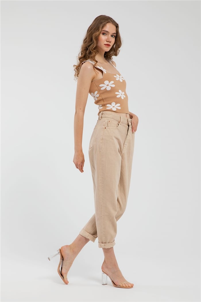 Avrile Çiçek Desenli Triko Atlet  CAMEL  A91772-S