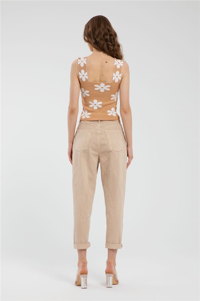 Avrile Çiçek Desenli Triko Atlet  CAMEL  A91772-S