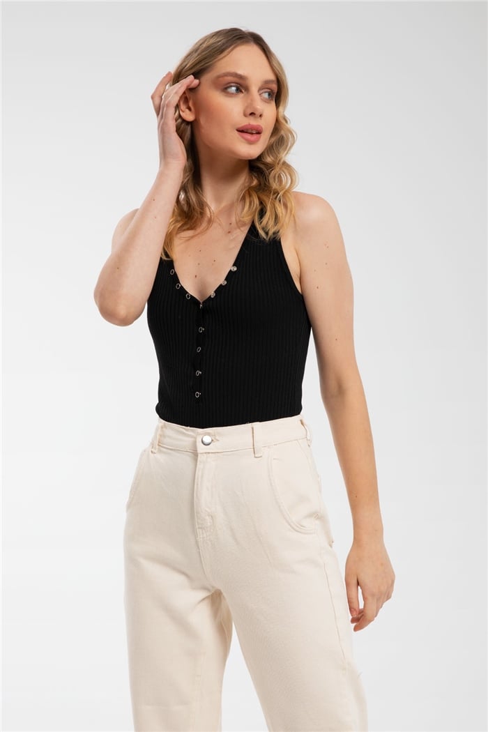 Avrile Çıtçıtlı Triko Zıbın  SİYAH  A91784-S