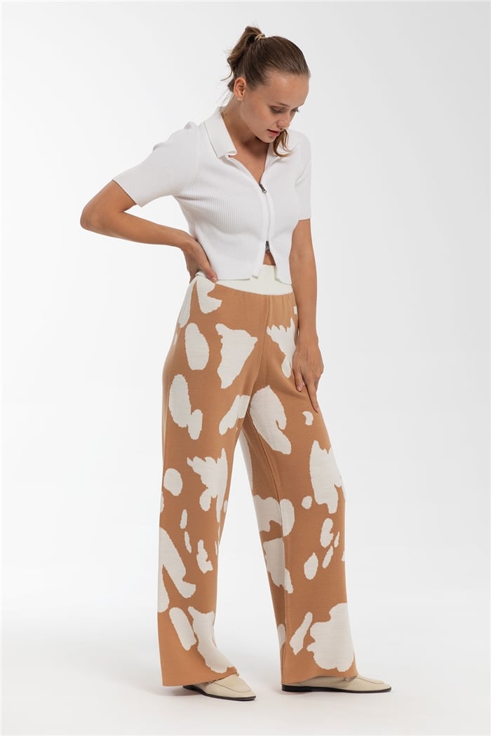 Avrile Dana Desenli Triko Pantolon  CAMEL-EKRU  A91862-S