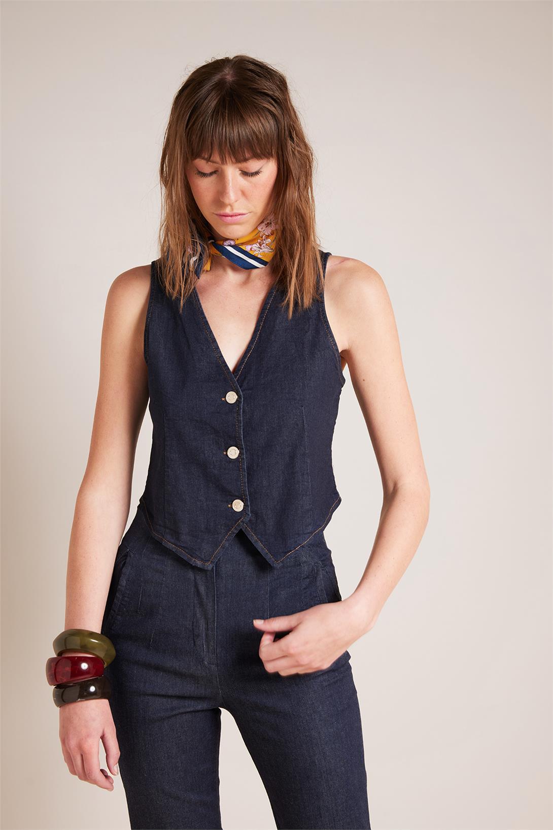Avrile  DİKİŞ DETAYLI DENIM YELEK LACİVERT A25-10374