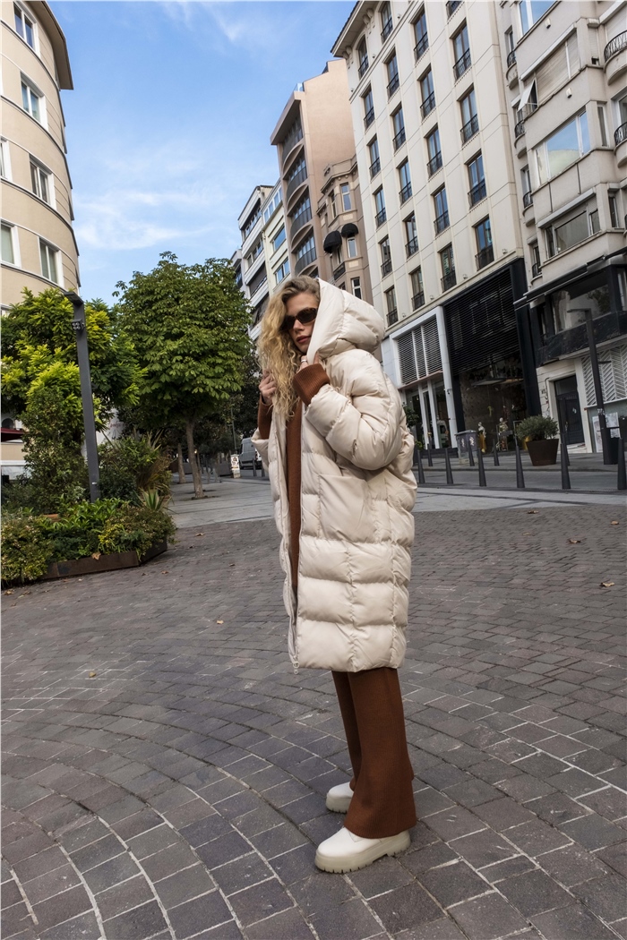 Avrile Dolumlu Şişme Mont  BEJ  A20-10325
