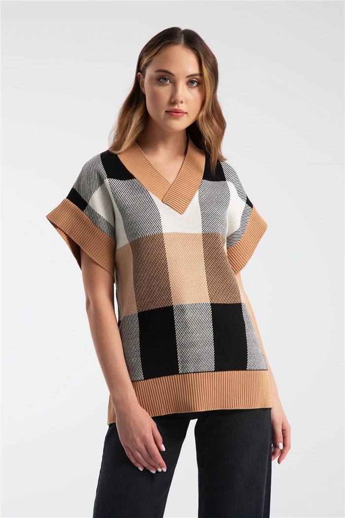 Avrile Ekose Desenli Triko Süveter  CAMEL  A91453-S