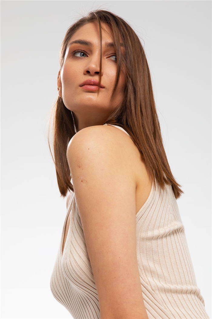 Avrile Fitilli Triko Elbise  BEJ  A91774-S
