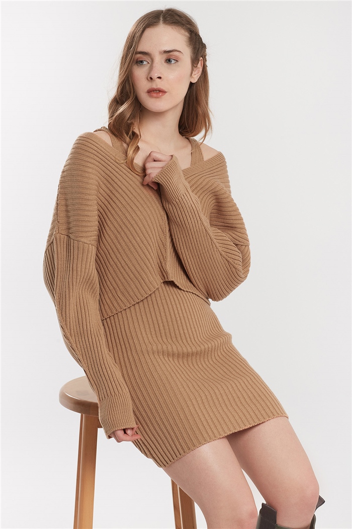 Avrile Fitilli Triko Elbise Ve Kazak  CAMEL  A91931-S