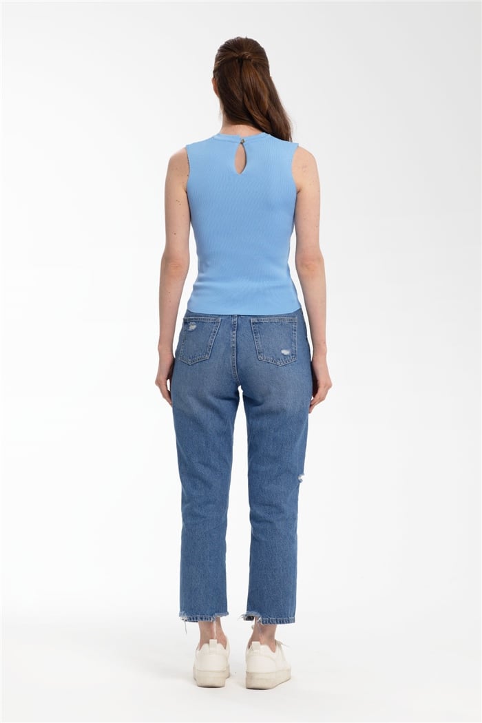 Avrile Göğüs Dekolteli Triko Bluz  BEBE MAVİ  A91808-S