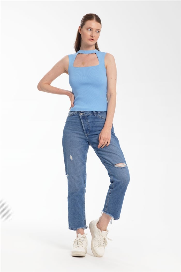 Avrile Göğüs Dekolteli Triko Bluz  BEBE MAVİ  A91808-S