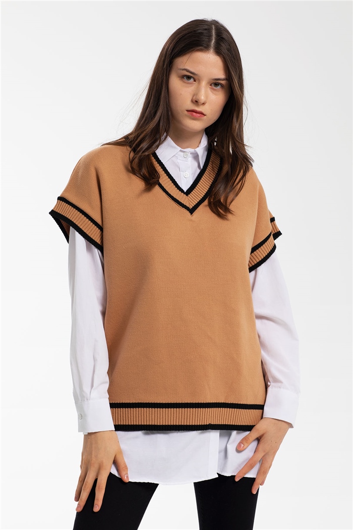Avrile İçi Gömlekli Triko Süveter  CAMEL  A91583-S