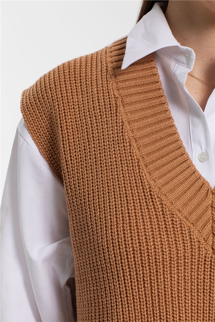 Avrile İçi Gömlekli Triko Süveter  CAMEL  A91580-S