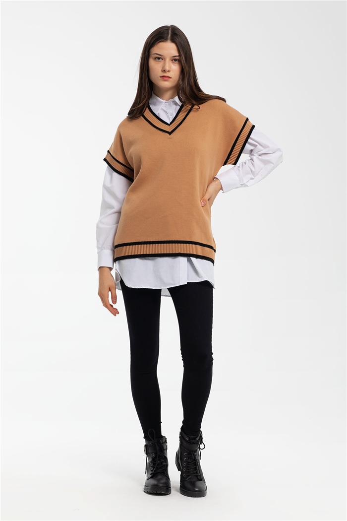 Avrile İçi Gömlekli Triko Süveter  CAMEL  A91583-S